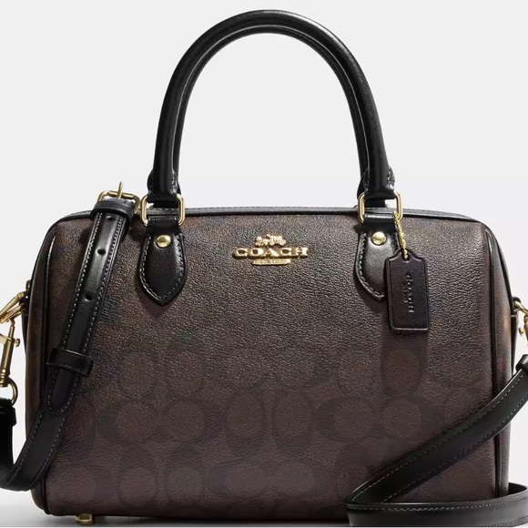 COACH Rowan Satchel In Signature Canvas, Black/Brown - Picture 9 of 9